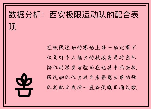 数据分析：西安极限运动队的配合表现