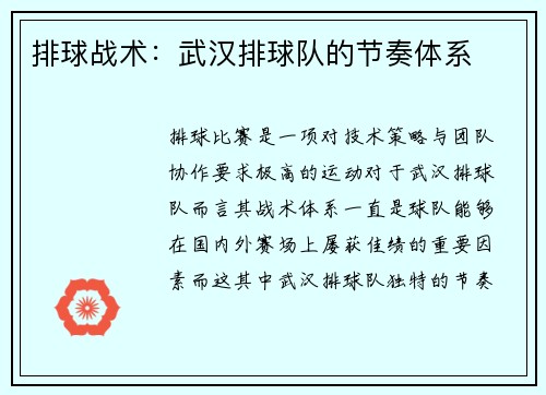 排球战术：武汉排球队的节奏体系