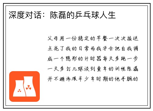 深度对话：陈磊的乒乓球人生